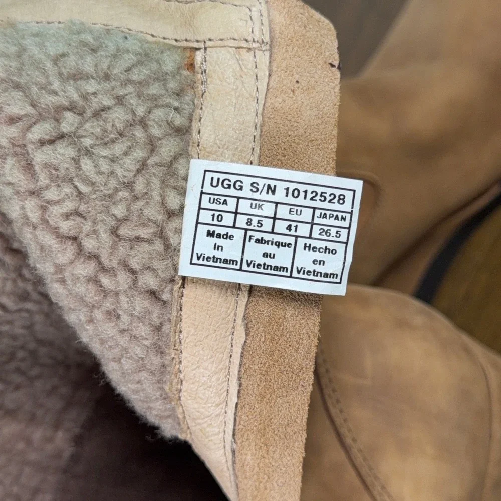 UGG Boots Womens 10 Tan Leather Joely Wedge Shearling Winter Waterproof Y2K